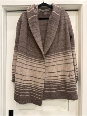Vince Taupe and Cream Striped Shawl Collar Cardigan
